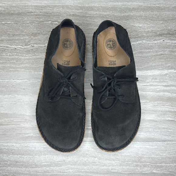 Birkenstock Gary Black Suede Classic Cork Sole Lace Up Womens 7 EUC - Picture 7 of 15